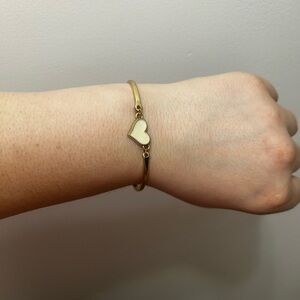 Dainty Gold Tone & White Heart Bracelet